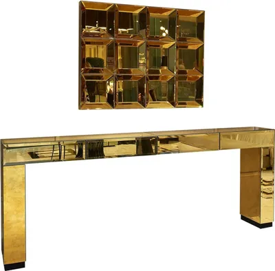 Produktbild von Casa Padrino Luxus Designer Möbel Set Gold - 1 verspiegelter Konsolentisch mit 4 Schubladen & 1 Wandspiegel - Hotel Möbel - Luxus Qualität -  Italy