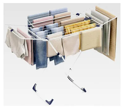 Produktbild von Wäscheständer, platzsparend mit rutschfesten Füßen, klappbarer Flügelwäschetrockner für Bettwäsche und Kleidung, geeignet für Wohnung, Balkon und Garten, Weiß