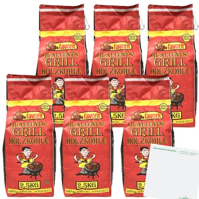 Immagine prodotto di Carbonella Favorit Grill a grani grossi per braci super 6 confezioni (6x2,5kg) + blocco usy