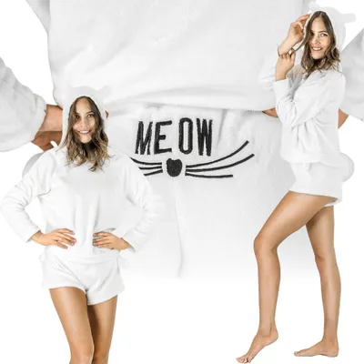 Produktbild von Geburtstagsgeschenkset Damen Plüsch-Winterpyjama-Shorts weiß Größe