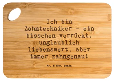Produktbild von Mr. & Mrs. Panda Holzbrett Spruch Zahntechniker Spaß - Transparent - Geschenk, Frühstücksbrett, ein bisschen verrückt, zahngenau, handgefertigte Geschenke, Berufspassion
