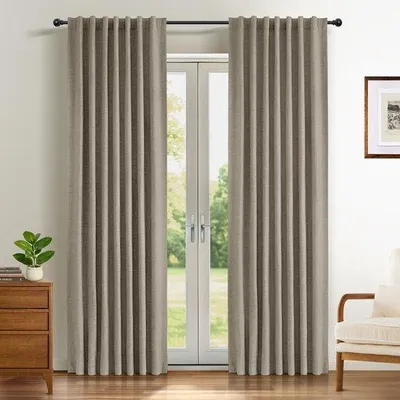 Productafbeelding van Unyqoos® Verduisterende gordijnen, set van 2, 245 cm – 100% polyester, linnenlook, verduisterend, warmte-isolerend en geluidsdempend, wasbaar op 30°C