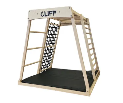 Produktbild von PREMIUM Klettergerüst aus Holz für Kinder mit hochwertiger Sicherheitsmatte, hergestellt in der EU, Qualität aus Österreich von CLIFF (früher Kidwood)