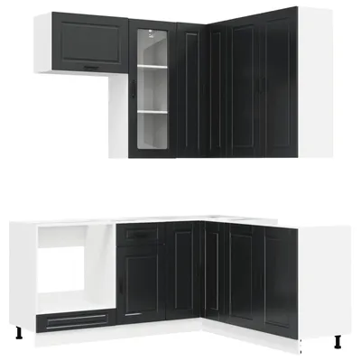 Image de vidaXL Ensemble de cuisine PORTO, 8 pièces, noir, bois composite