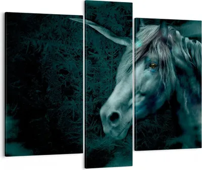 Produktbild von Bild auf Leinwand - Leinwandbild - Computergrafik Pferd Horn - 95x80cm - Wand Bild - Wanddeko - Leinwanddruck - Bilder - Kunstdruck - Wanddekoration - Leinwand bilder - Wandkunst - CB95x80-0344