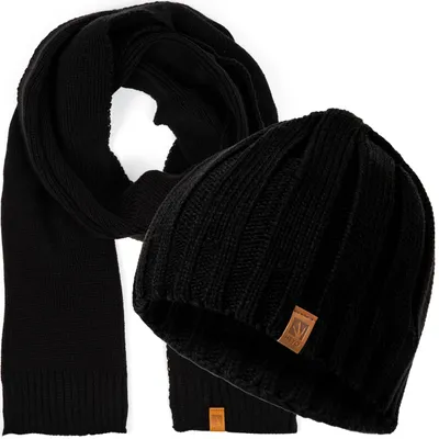 Produktbild von HEYO Herren Mütze Schal Set Beanie für Winter Strickmütze mit Winterschal Schwarz