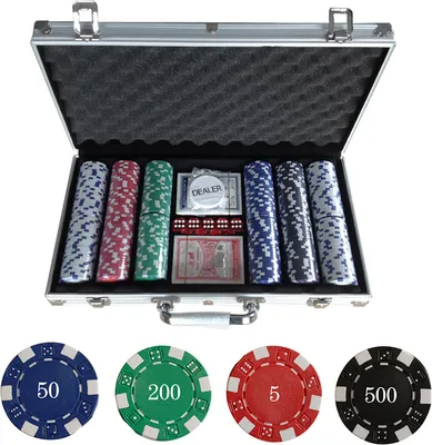Image de WYCTIN Mallette de poker Set de poker Laser Jetons de poker 300 jetons Mallette en aluminium