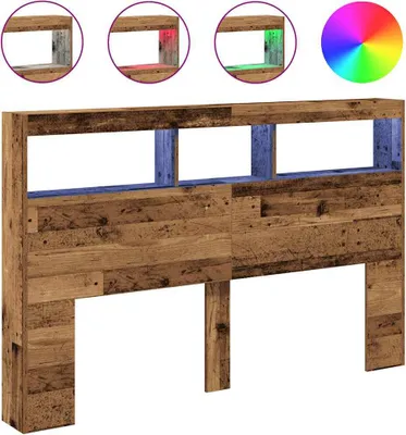 Obrázek produktu pro vidaXL LED čelo postele s policemi, vzhled starého dřeva 160x17x102 cm