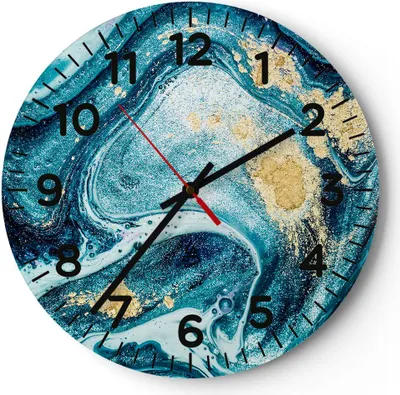 Produktbild von Wanduhr - Rund - Glasuhr - Abstraktion modern - 40x40cm - Schleichendes Uhrwerk - Lautlos - zum Aufhängen bereit - Dekoration Modern - Wanddekoration aus Glas - C4AR40x40-3493