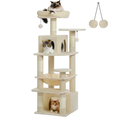 Produktbild von PAWZ Road Großer Kratzbaum 136cm mit Sisal-Kratzpfosten, Doppelhaus und Korb für Hauskatzen