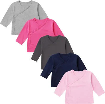 Produktbild von 5er Set Mädchen Baby Wickelshirts langarm 100% Baumwolle  56 Variante 1