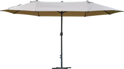 Image de Outsunny Parasol de jardin XXL avec pied en croix parasol grande taille 4,6L x 2,7l x 2,4H cm ouverture fermeture manivelle acier polyester haute densitšŠ cafšŠ