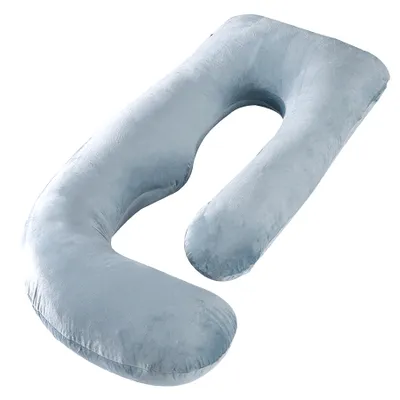 Produktbild von Schwangerschaftskissen J Form, Seitenschläferkissen Stillkissen groß mit abnehmbarem Bezug Kissen für Frauen und Seitenschläfer(Blaugrau)