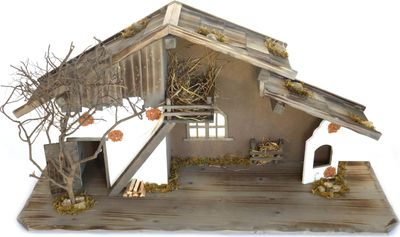 großer Krippenstall, Weihnachtskrippe aus Holz 100 * 36 * 52cm (OHNE Krippenfiguren)