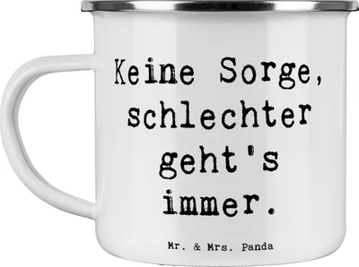 Produktbild von Mr. & Mrs. Panda Teetasse Spruch Hoffnung in schwierigen Zeiten - Weiß - Geschenk, Emaille Tasse, becher, Gefühl, Positivität, Teebecher, Kraft, Motivation, keine Sorge