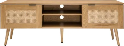 Produktbild von Miliboo - TV-Möbel aus hellem Holz, Rattangeflecht und schwarzem Metall L140cm MANILLE