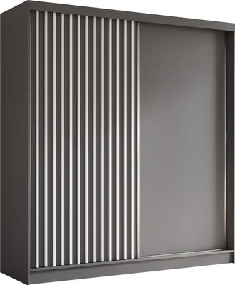 Produktbild von ALTDECOR Kleiderschrank mit furnierten Schiebetüren, kugelgelagerte Führungsschienen und Aluminium-Leisten - LABELO - 200 cm - Grau / Weiß