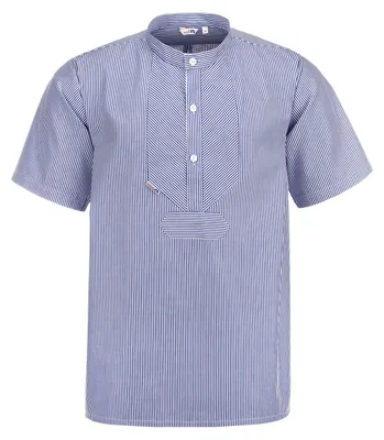 Produktbild von modAS Uni Fischerhemd Sommer Kurzarm-Shirt mit Stehkragen - Gestreiftes Hemd im Finkenwerder-Stil in Marine-Weiß Größe Damen 52 – Herren 58