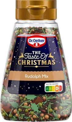 Zdjęcie produktu dla Dr. Oetker Xmas Rudolph Mix, Posypka nonpareils, Brązowy, Złoto, Zielony, 115 g, 399 kcal, 1689 kJ, 4,5 g