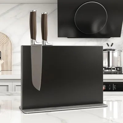 Immagine prodotto di Blocco magnetico per coltelli, acciaio inossidabile, nero, 30 cm, multifunzione, da piano di lavoro