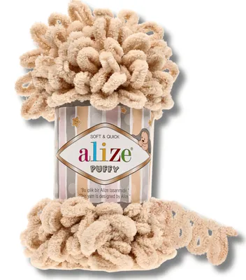 Obrázok produktu pre Alize 1x 100 g vlna Puffy, jednofarebná, na háčkovanie a pletenie (Honey Cream – 310)