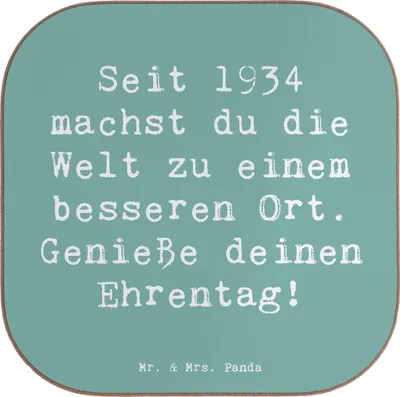 Produktbild von Mr. & Mrs. Panda Getränkeuntersetzer Spruch 1934 Geburtstag - Meeresbrise - Geschenk, Jahrgang, gläseruntersetzer, Geburtstagsgeschenk, Glückwunsch, Happy Birthday, Liebe