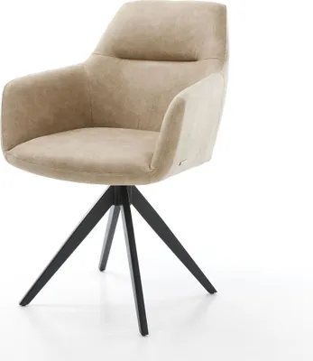 Produktbild von DELIFE Esszimmerstuhl Pejo-Flex Mikrofaser Beige Vintage Kreuzgestell kantig Schwarz Taschenfederkern