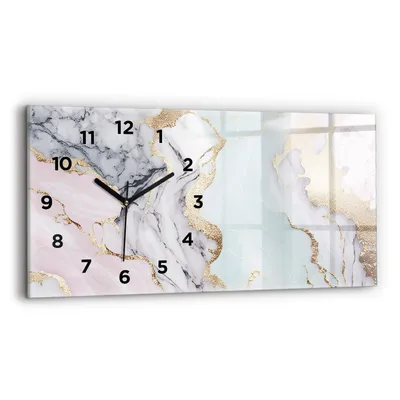 Produktbild von Wallfluent Wanduhr – Stilles Quarzuhrwerk - Uhr Dekoration Wohnzimmer Schlafzimmer Küche - Zifferblatt - schwarze Zeiger - 60x30 cm - Marmor