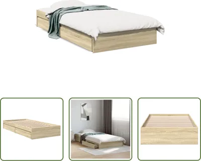Produktbild von The Living Store Bettgestell mit Schubladen Sonoma-Eiche 75x190 cm Holzwerkstoff
