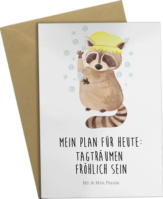 Produktbild von Mr. & Mrs. Panda Glückwunschkarte Waschbär - Weiß - Geschenk, Seifenblasen, Tagträumen, hochzeitskarten, Fröhlich, Plan, einladungskarten, weihnachtskarten, Waschen