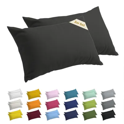 Produktbild von Lavea® 2er Set Kissenbezug 40x80 cm, 100% Baumwolle Jersey, , YKK-Reißverschluss, Anthrazit