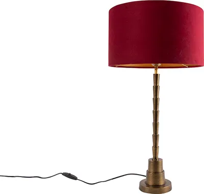 Produktbild von QAZQA - Art Deco Art Deco Tischlampe Bronze Veloursschirm Rot 35 cm - Pisos I Wohnzimmer I Schlafzimmer - Aluminium Zylinder I Länglich - LED geeignet E27