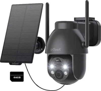 Produktbild von ieGeek 2K 3MP HD bezpečnostní kamera Venkovní solární 360° PTZ IP kamera na baterie, WLAN kamera s PIR detektorem pohybu, barevné noční vidění, obousměrný zvuk, 64GB