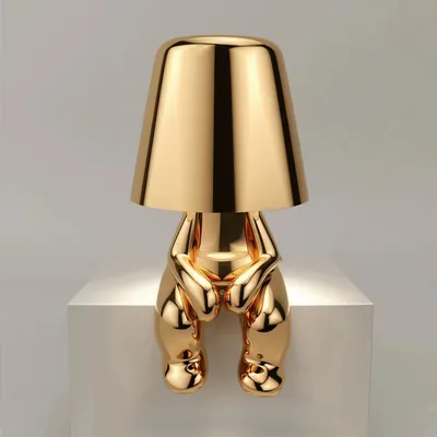 Produktbild von Thinker-Statue LED Nachttischlampe mit Touch-Steuerung,USB-Aufladung,3 Helligkeitsstufen,Kabellose Dimmbare Tischlampe,Dekorative Nachtlicht,(Gold D)