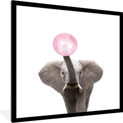 Produktbild von MuchoWow® Gerahmtes Poster Tiere - Elefant - Rosa - Mädchen - Kinder - Kaugummi 40x40 cm - Poster mit Schwarzem Bilderrahmen Wandposter Rahmen Foto Bilder - Mit Rahmen - Wanddekoration Schlafzimmer