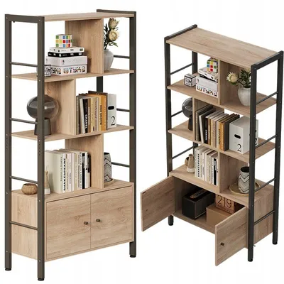 Zdjęcie produktu dla Regał na książki nowoczesny uniwersalny z zamykanymi szafkami loft pojemny