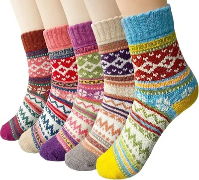 Produktbild von 5 Paare Wollsocken Warme Socken Damen, Bunt Dicke Thermosocken Winter Stricksocken für Frauen