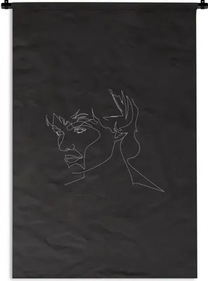 Produktbild von MuchoWow® Wandteppich Wandbehang Männer - Strichzeichnungen - Schwarz - Weiß 60x90 cm Tapisserie Dekoration Wandtuch - Foto-Teppich - Abwaschbar