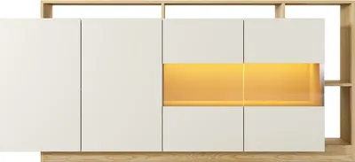 Produktbild von Sideboard mit 4 Türen & 4 Ablagefächern - Mit LED-Beleuchtung - Beige und Natur Hell - IDESIA