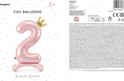Obrázok produktu pre Fóliový balón Stojan číslo 2 s korunkou svetlo ružový 84 cm
