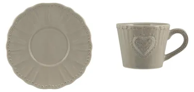 6 Steinzeug-Kaffeetassen mit Untertasse, Grau, 100 ml