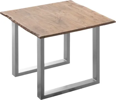 Produktbild von Esstisch Baumkante massiv Akazie stonefarben 90 x 90 cm silber LAURINA