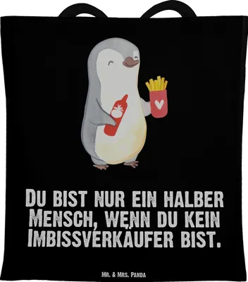 Produktbild von Mr. & Mrs. Panda Beutel Imbissverkäufer Herz - Schwarz - Geschenk, Witzig, Pommesliebe, Schultasche, Jutebeutel, Tasche, Tote Bag, Lustig, Spruch, Shopping