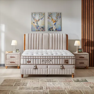 Produktbild von Bambi Boxspringbett 90x200 mit Bettkasten mit Matratzen Kapok Naturel Set Stauraum 7-Komfortzonen H3 Beige