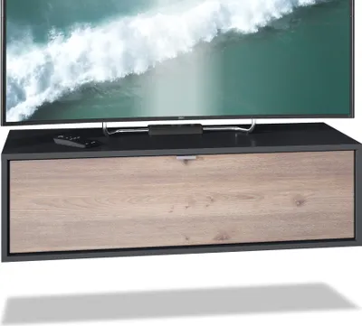 Produktbild von Vladon TV Board Lana 100 Hängeschrank Lowboard 100 x 29 x 37 cm, Germany, Korpus in Schwarz matt, Fronten in Eiche Nordic | Große Farbauswahl