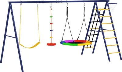 Produktbild von AIYAPLAY Kinderschaukel-Set 6 in 1 Schaukelgerüst aus Stahl mit Gurtschaukel
