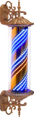 Produktbild von Barbierstab, Retro Stil Licht, Drehbaren Blau Gold Weiß LED-Streifen, Barbier Stange Licht L059BC