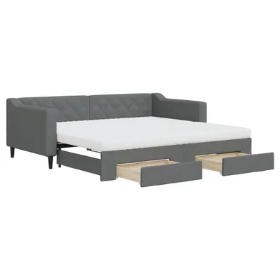 Immagine prodotto di vidaXL Letto da giorno allungabile con cassetti grigio scuro 90x190 cm tessuto