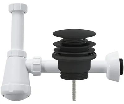 Obrázek produktu pro CERANO - Sifon umyvadlový - DN32-50/250 mm - bílá lesklá s výpustí click-clack - univerzální - plast - černá matná