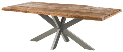Immagine prodotto di MASSIVMOEBEL24 | FREEFORM 5 Tavolo da pranzo in legno di sheesham - sabbiato natur / gambe incrociate argento matt 260x100